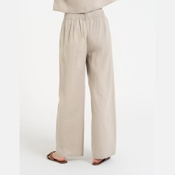 BEŻOWE damskie SPODNIE casual, KIESZENIE, z LNU i WISKOZY MORAJ